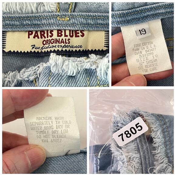 Paris Blues Juniors Frayed Waist Denim Bellbottom Flare Jeans SZ 19 Light Blue - Picture 9 of 9
